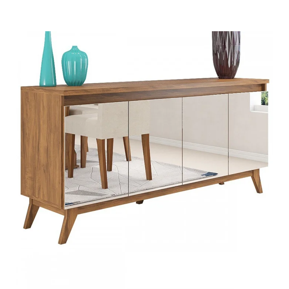 Buffet Aparador Glamour 4 Puertas Espejadas Miel Con Patas